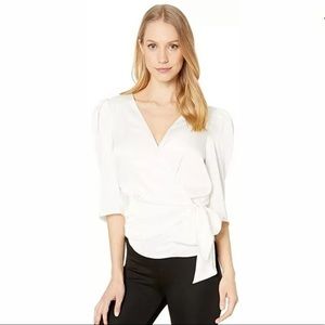 Wayf Ullah Wrap Puff Sleeve Top (Ivory) Women's